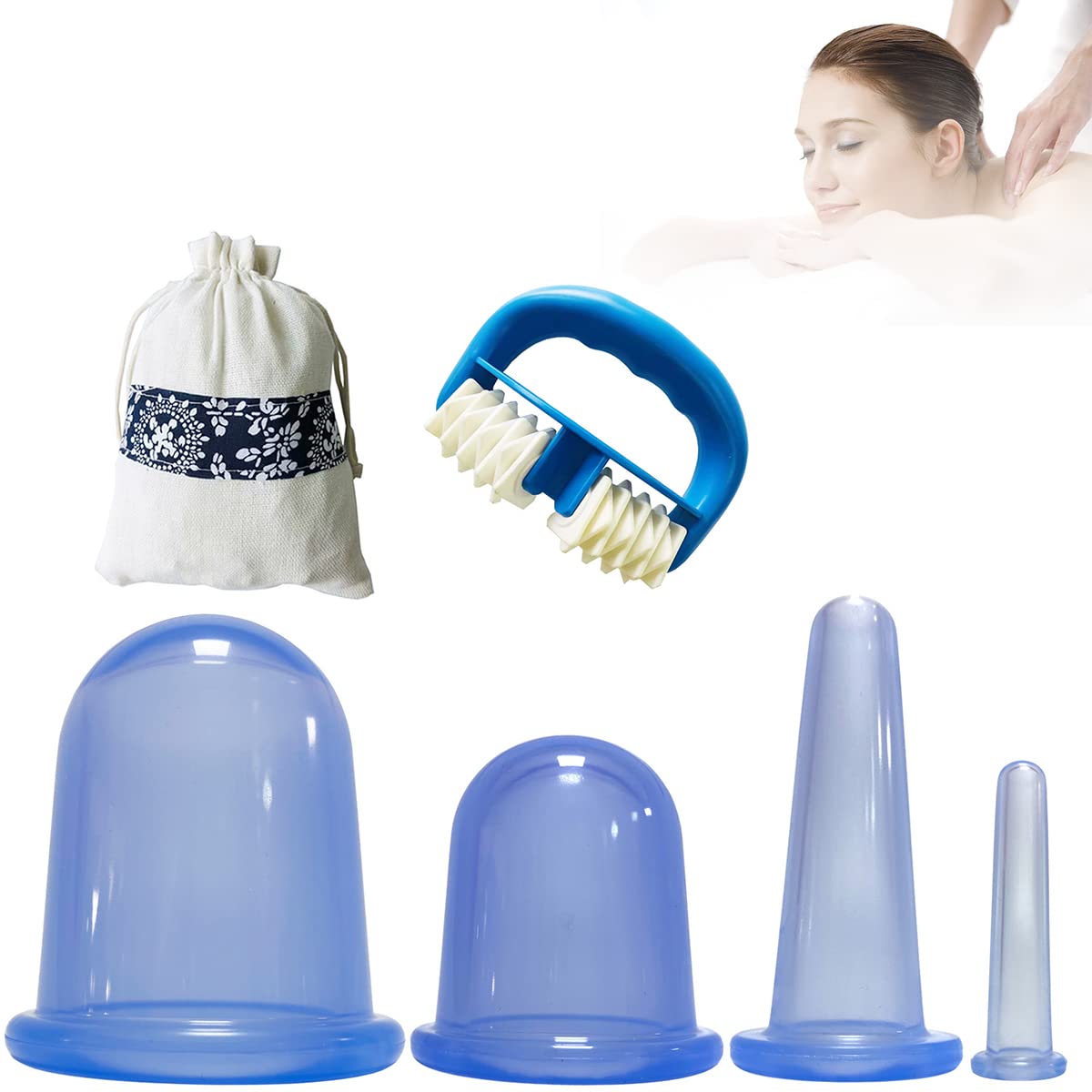 HANNEA Set of 5 Silicone Anti Cellulite Cup Vacuum Massage Cups with Massage Roller Suction Cupping Massage for Back Shoulder Pain Relief Cellulite Treatment HANNEA Set of 5 Silicone Anti Cellulite Cup Vacuum Massage Cups with Massage Roller Suction Cupping Massage for Back Shoulder Pain Relief Cellulite Treatment